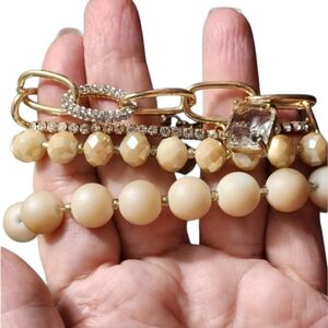 4 Piece Gold and Cream Beaded Bracelet Set